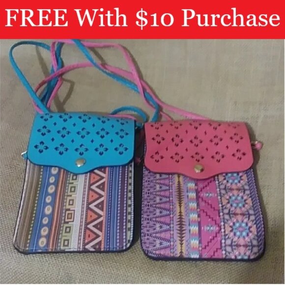 Crossbody Pleather Bags Badge ID Holder Aztec Design Vibrant Colors RED BANNER - Picture 1 of 4